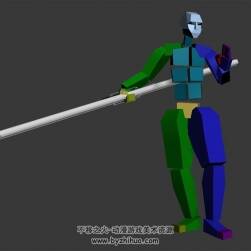 中式武俠角色人物棍棒招式動作3DMax骨骼模型下載