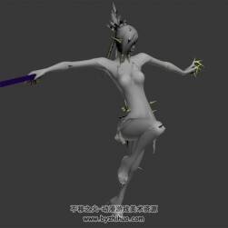 游戲角色女帶武器一系列攻擊動作3DMax模型帶骨骼下載