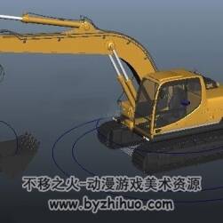工地车辆 挖掘机3Dmaya模型下载 带绑定