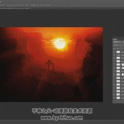 夕阳山林概念设计艺术环境绘制场景视频教程
