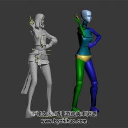 劍靈 女角色跳舞 3D模型  有綁定和簡單的舞蹈動作