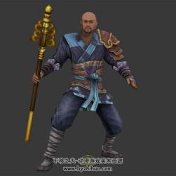 武僧和尚 3D模型 有綁定和棍擊動作