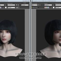 黑色短發(fā)美女角色頭部 3D模型 高模四邊面