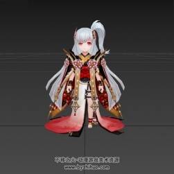 Q版玄幻風(fēng)游戲角色巫女3DMax模型（版本略高）
