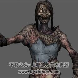 现代生化危机女丧失僵尸角色3DMax模型下载