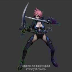 王者榮耀女英雄荊軻雙刀5連擊3DMax模型帶綁定下載