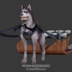 雪橇犬哈士奇二哈拉車3dMax模型 帶骨骼下載