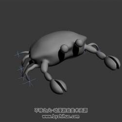 卡通螃蟹白模 3D模型 有绑定和肢体动作