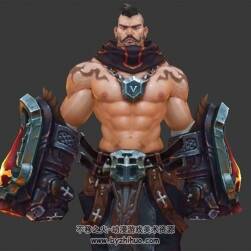 玄幻類游戲角色人物鐵拳猛男大叔行走動作3DMax模型下載