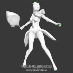 扇子武器的女法師 3D模型 有綁定和施法動作