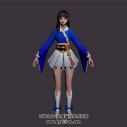 蓝裙子的少女 3D模型 高模