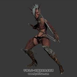 白發(fā)精靈耳女刺客盜賊 3D模型 有綁定和動作