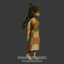 犬夜叉 鈴 3D模型 有骨骼綁定和待機(jī)動作 四邊面
