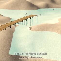 沙漠中小湖碼頭 Max模型