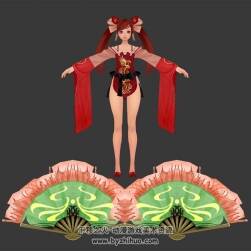 游戲女角色人物遠(yuǎn)程魔法師帶武器扇子3DMax模型下載