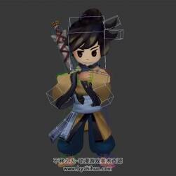 少年持劍3DMax模型帶綁定下載 奔跑跪地哭泣待機動作