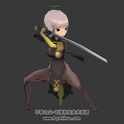Q版剑灵人物模型 有绑定和舞剑舞刀动作