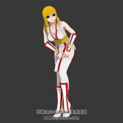 二次元風(fēng)性感金發(fā)白衣御姐 3D模型 四邊面 高模