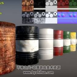 Metal Barrel Pack 汽油铁皮桶3D模型fbx obj格式下载