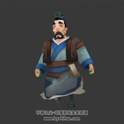 卡通風 古代中年男路人NPC 3D模型 有綁定和奔跑動作 四邊面