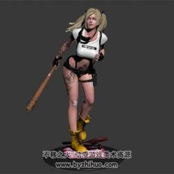 次世代 狼牙棒滑板雙馬尾美少女 3D模型 三邊面高精模