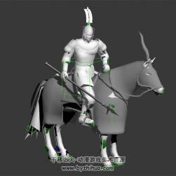 中世纪 西方骑兵 3D模型 有绑定和攻击跑步死亡的动作 四边面