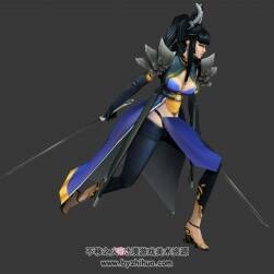 古裝女子雙手劍客全套動作3DMax模型下載