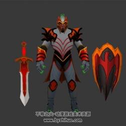 科幻劍盾戰(zhàn)士 3D模型 有綁定四邊面