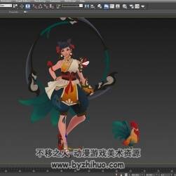 古裝少女與公雞 3D模型