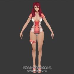 紅發(fā)白短裙美女 3D模型 有綁定和動作 四邊面