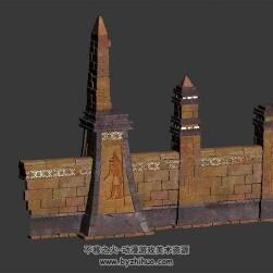 埃及风墙壁 四角面3D模型下载 max格式
