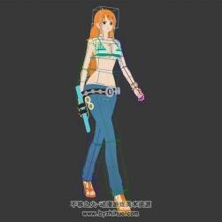 海賊王角色娜美3DMax模型帶綁定行走下載