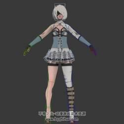 游戏角色2B姐姐夏装3DMax模型带绑定分享下载