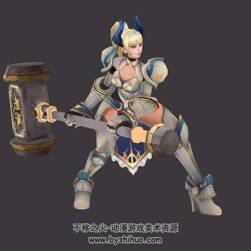 金发铠甲女战士 战锤女勇士 3D模型有绑定和待机动作