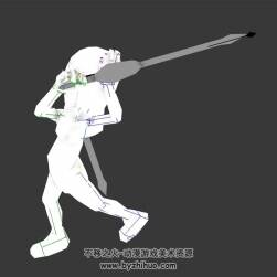 游戲女角色3DMax模型帶綁定多個(gè)劍招動(dòng)作下載