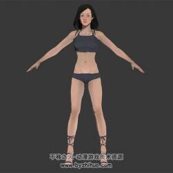 黑发现代女性 内衣高跟鞋 标准体型 3D模型