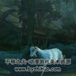 影視級(jí)叢林里的白色山羊 3D模型 有骨骼動(dòng)畫