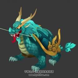 游戲動(dòng)物BOSS龍龜3DMax模型帶綁定下載 受擊行走動(dòng)作