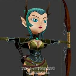 Q版大头精灵女孩弓箭手带兵器3Dfbx格式模型四边面下载