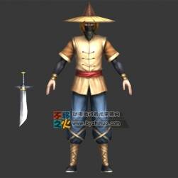 辫子 短刀 斗笠 男刺客模型