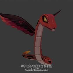 長翅膀的紅蛇  3D模型 有綁定和動作