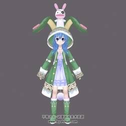 四糸乃 蓝发卡通外套萝莉少女 3D模型