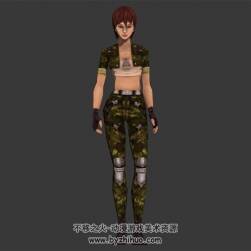 短發(fā)迷彩服女槍手 3d模型 帶綁定動作