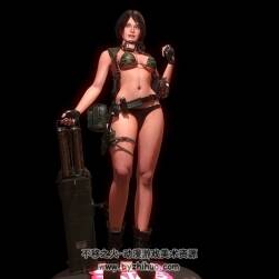 次世代 黑短發(fā)比基尼女戰(zhàn)士 3D模型 三邊面高模
