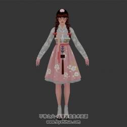 韓風(fēng)美少女 改良韓服麻花辮眼鏡少女 高模3D模型資源百度網(wǎng)盤下載