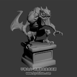 次世代 惡魔飛龍石像雕像 3D模型高精模
