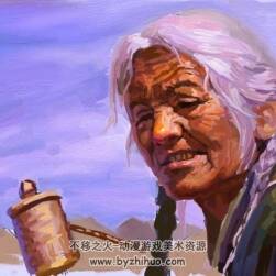 這次用厚涂筆刷畫個(gè)藏族老奶奶