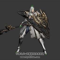 次世代 白鎧甲女槍盾戰(zhàn)士 3D模型 有綁定和動(dòng)作