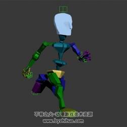 卡通角色骨架 3D模型 有綁定和奔跑動作