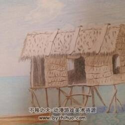 彩鉛練習(xí)  海邊小屋